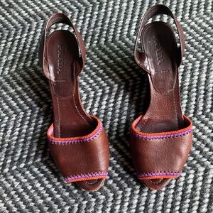Vintage PRADA Slingback Embroidered Wedges size 39.5 (Women's Size US 9)